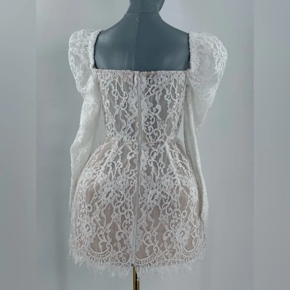 🆕 BRONX & BANCO 🧿 NWOT Colette Lace Long Sleeve Mini Dress, White Sz S / US 4